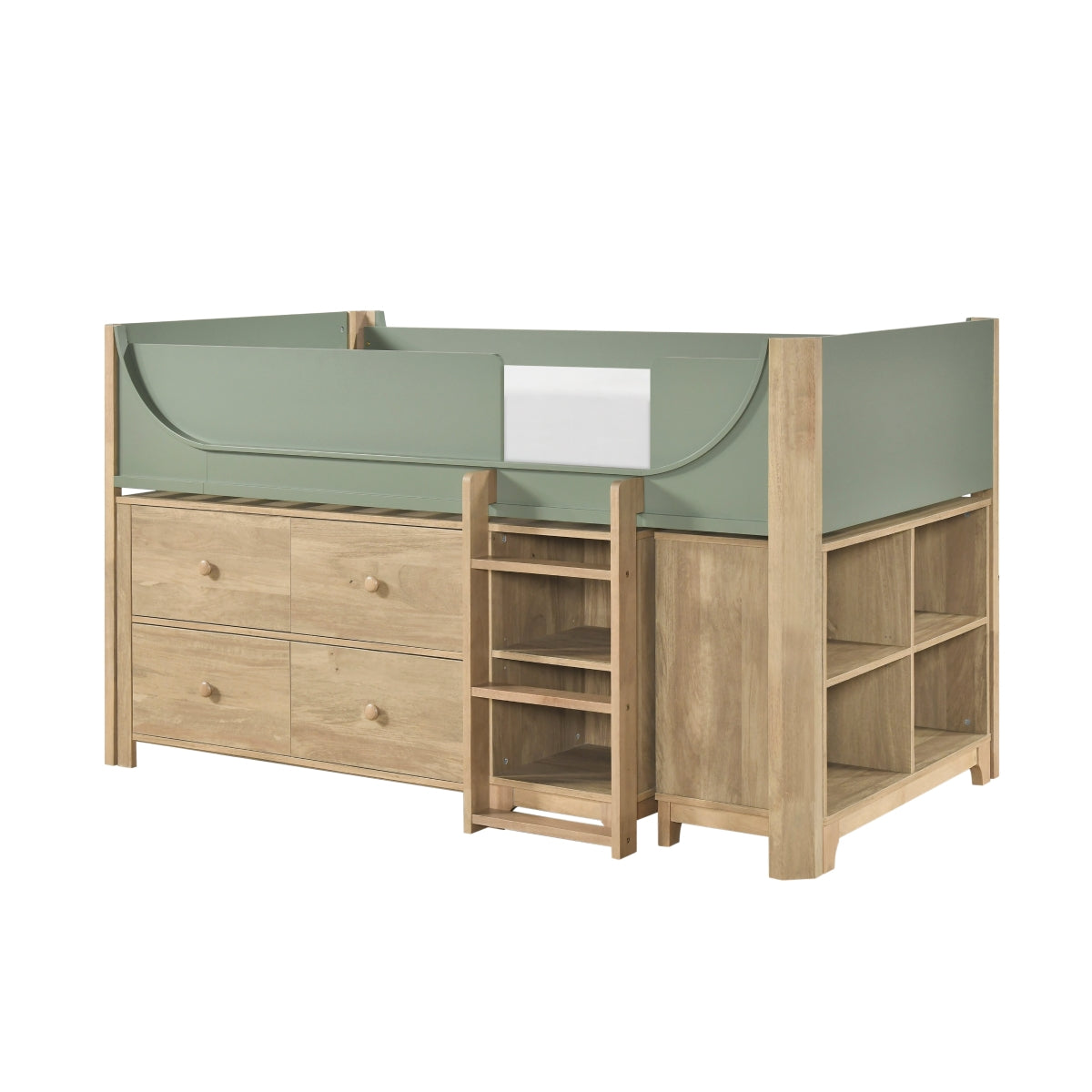 Liam Low Loft Bed with 2-Shelf Bookcase, 4-Shelf Bookcase and Dresser