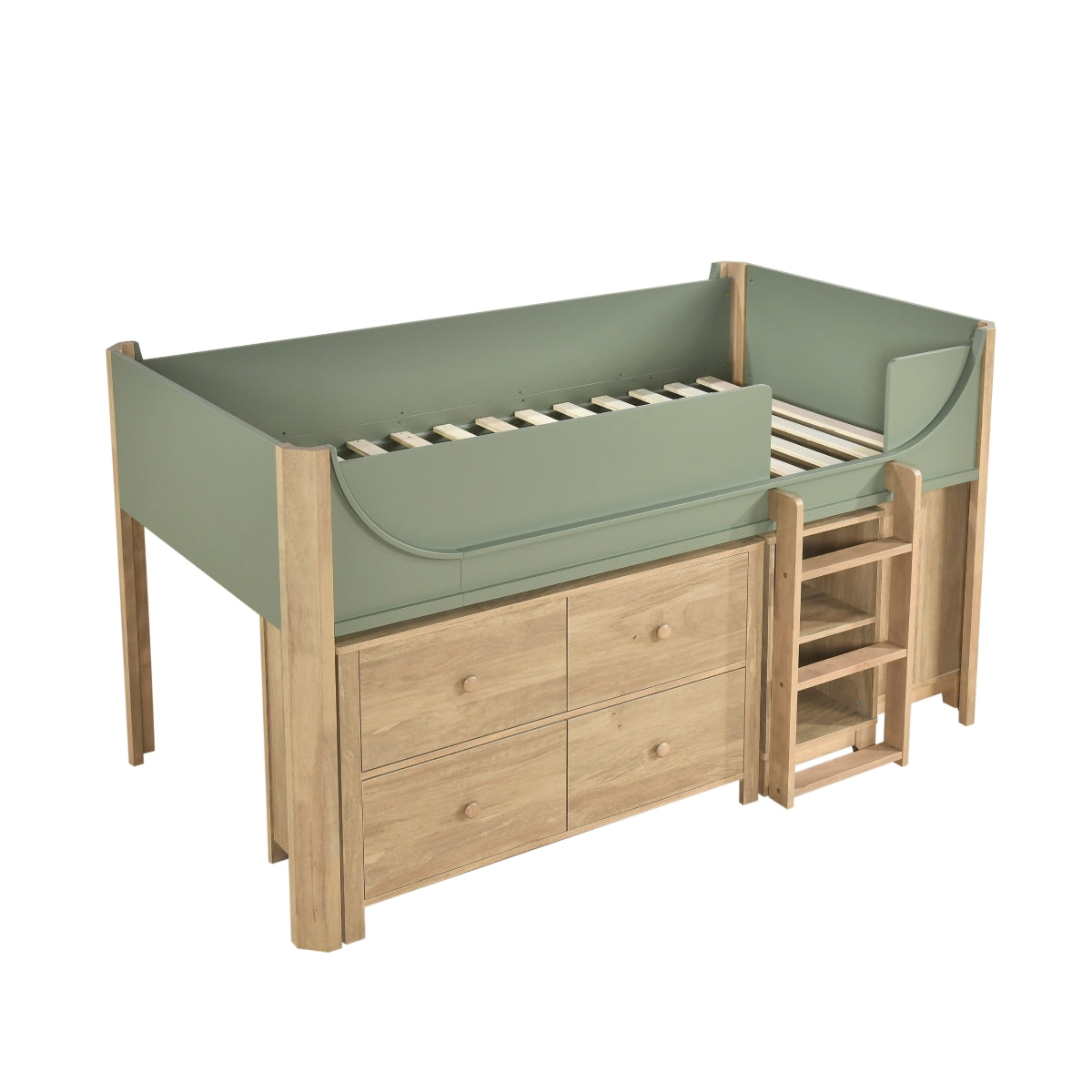 Liam Low Loft Bed with 2-Shelf Bookcase, 4-Shelf Bookcase and Dresser