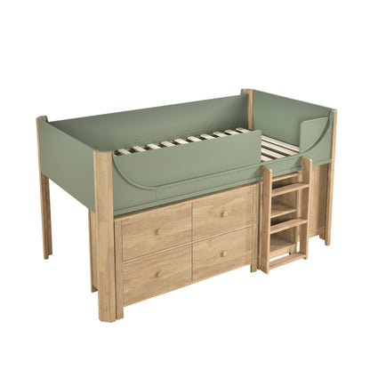 Liam Low Loft Bed with 2-Shelf Bookcase, 4-Shelf Bookcase and Dresser