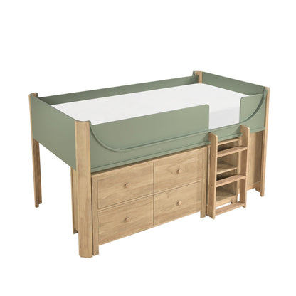 Liam Low Loft Bed with 2-Shelf Bookcase, 4-Shelf Bookcase and Dresser