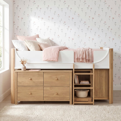 Liam Low Loft Bed with 2-Shelf Bookcase, 4-Shelf Bookcase and Dresser