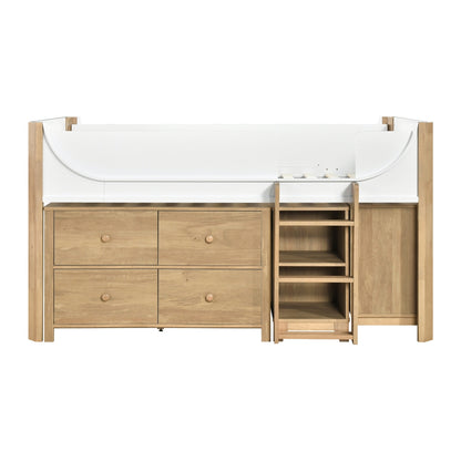 Liam Low Loft Bed with 2-Shelf Bookcase, 4-Shelf Bookcase and Dresser