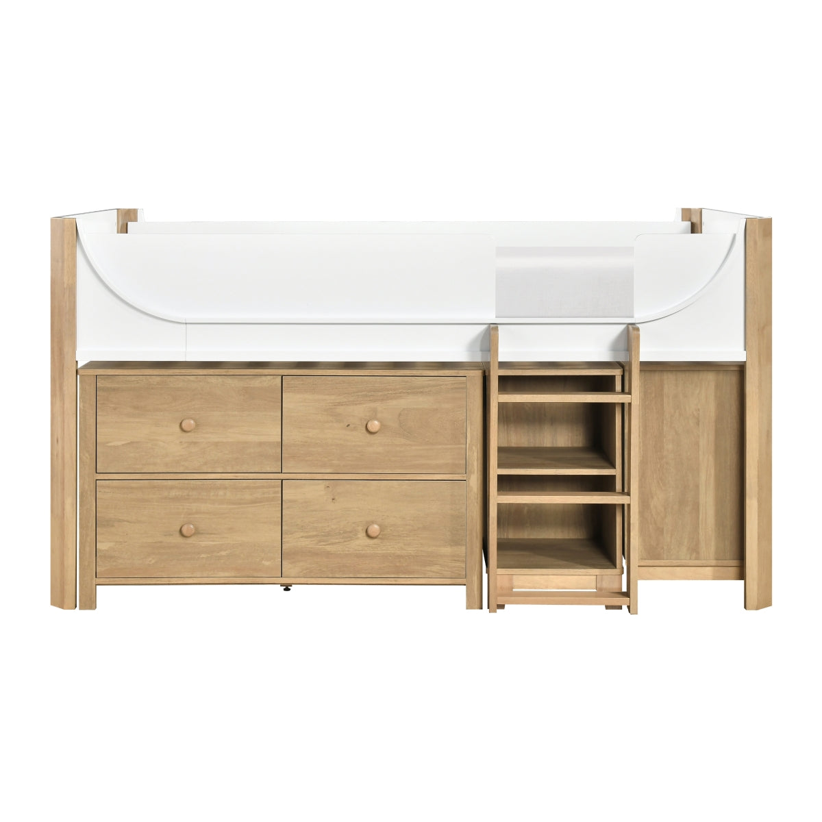 Liam Low Loft Bed with 2-Shelf Bookcase, 4-Shelf Bookcase and Dresser