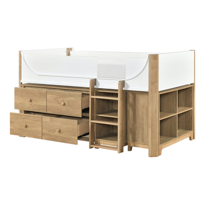 Liam Low Loft Bed with 2-Shelf Bookcase, 4-Shelf Bookcase and Dresser