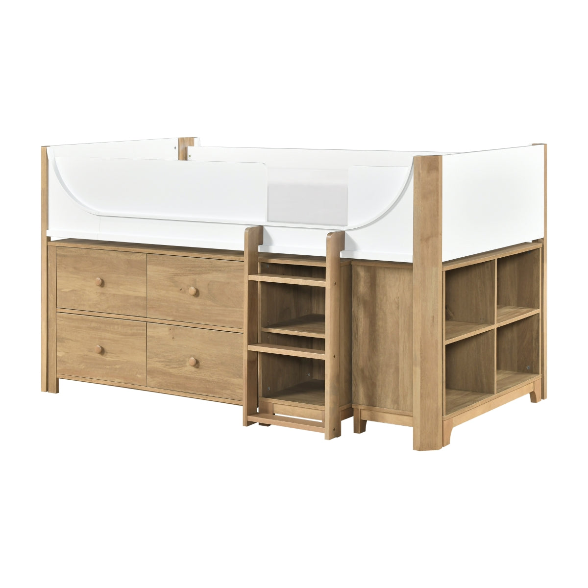 Liam Low Loft Bed with 2-Shelf Bookcase, 4-Shelf Bookcase and Dresser