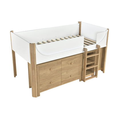 Liam Low Loft Bed with 2-Shelf Bookcase, 4-Shelf Bookcase and Dresser