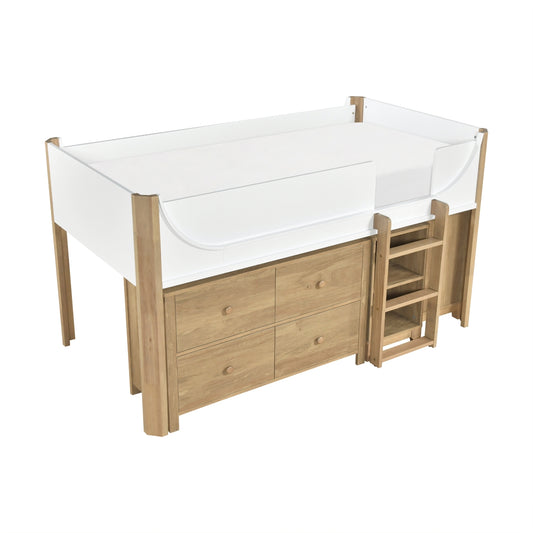 Liam Low Loft Bed with 2-Shelf Bookcase, 4-Shelf Bookcase and Dresser
