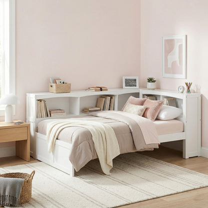 Galen Twin Bookcase Corner Platform Bed
