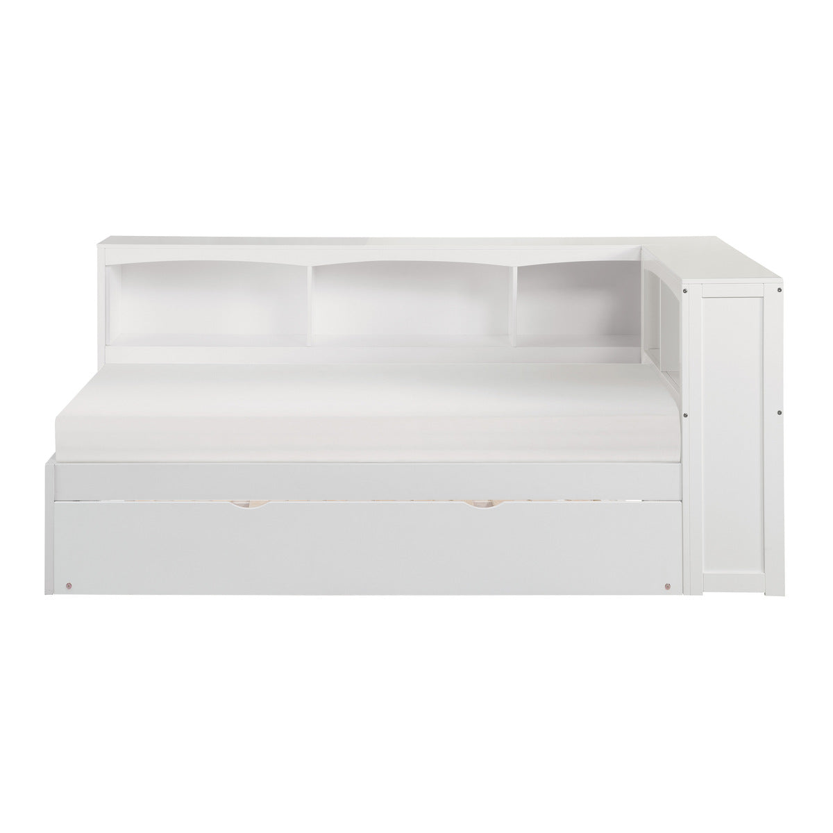 Galen Twin Bookcase Corner Platform Bed with Twin Trundle
