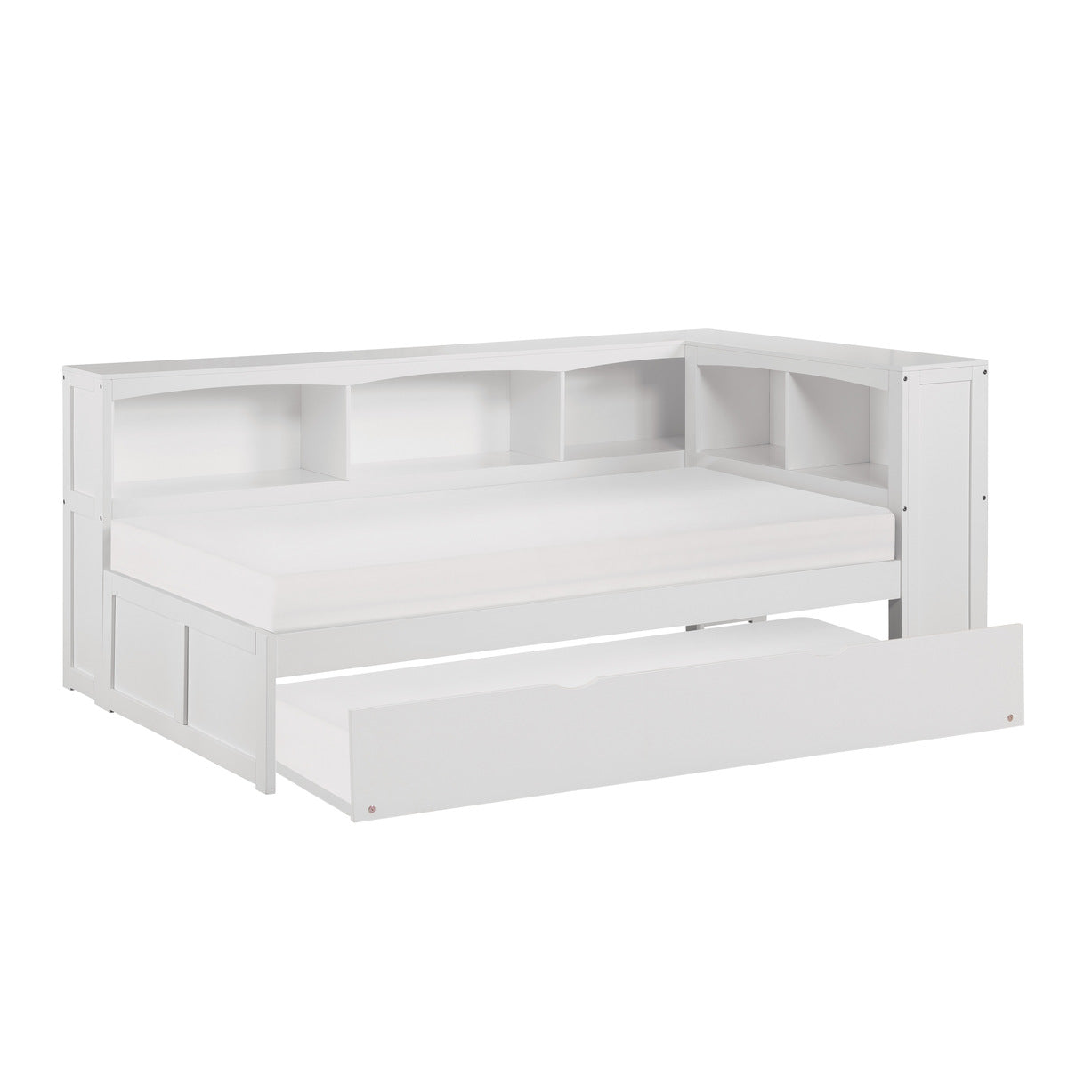 Galen Twin Bookcase Corner Platform Bed with Twin Trundle