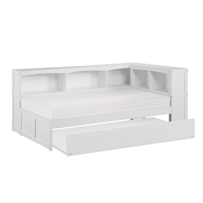 Galen Twin Bookcase Corner Platform Bed with Twin Trundle