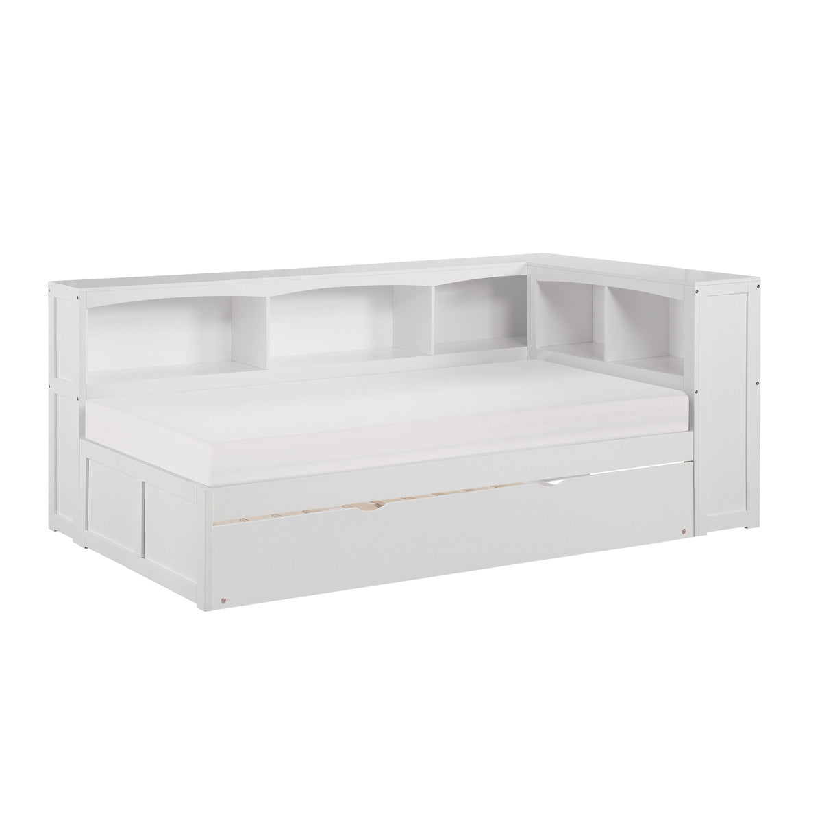 Galen Twin Bookcase Corner Platform Bed with Twin Trundle