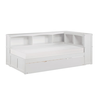 Galen Twin Bookcase Corner Platform Bed with Twin Trundle