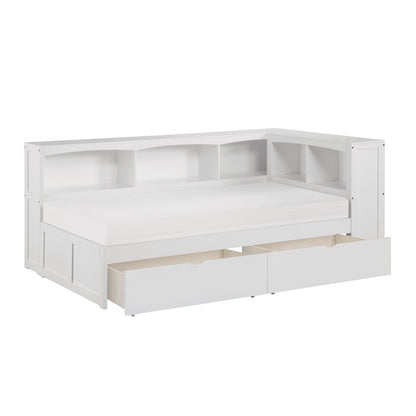 Galen Twin Bookcase Corner Platform Bed with Storage Boxes