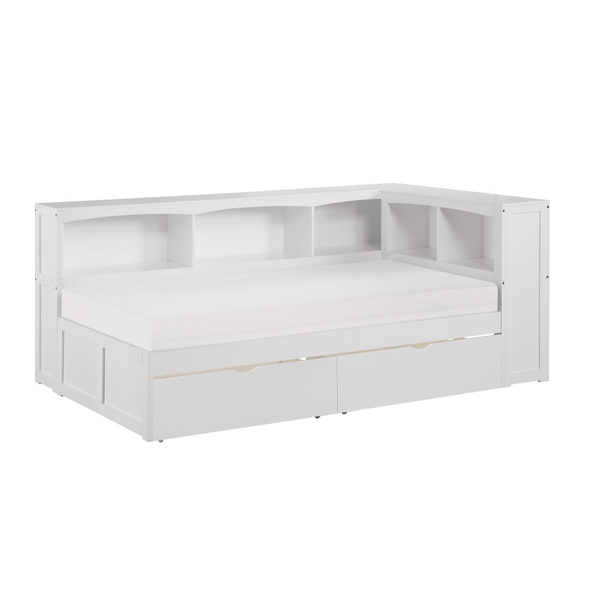Galen Twin Bookcase Corner Platform Bed with Storage Boxes