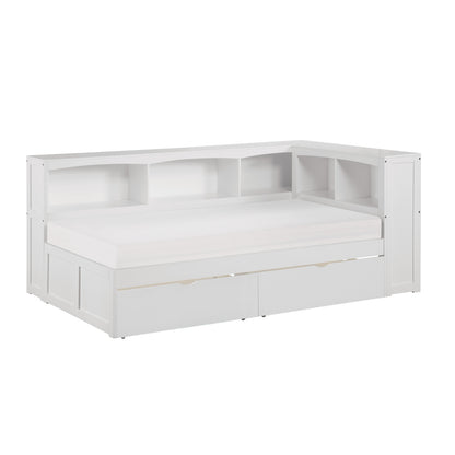 Galen Twin Bookcase Corner Platform Bed with Storage Boxes
