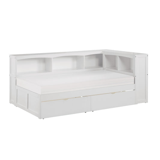 Galen Twin Bookcase Corner Platform Bed with Storage Boxes