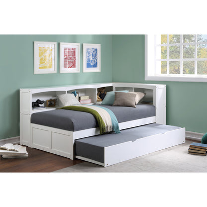 Galen Twin Bookcase Corner Platform Bed with Twin Trundle