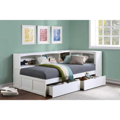Galen Twin Bookcase Corner Platform Bed with Storage Boxes