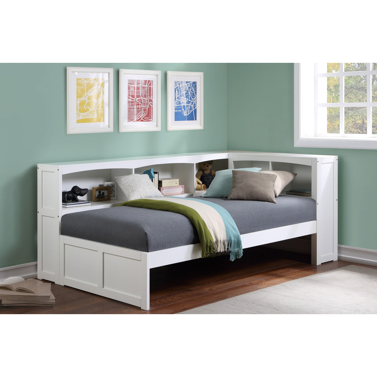 Galen Twin Bookcase Corner Platform Bed