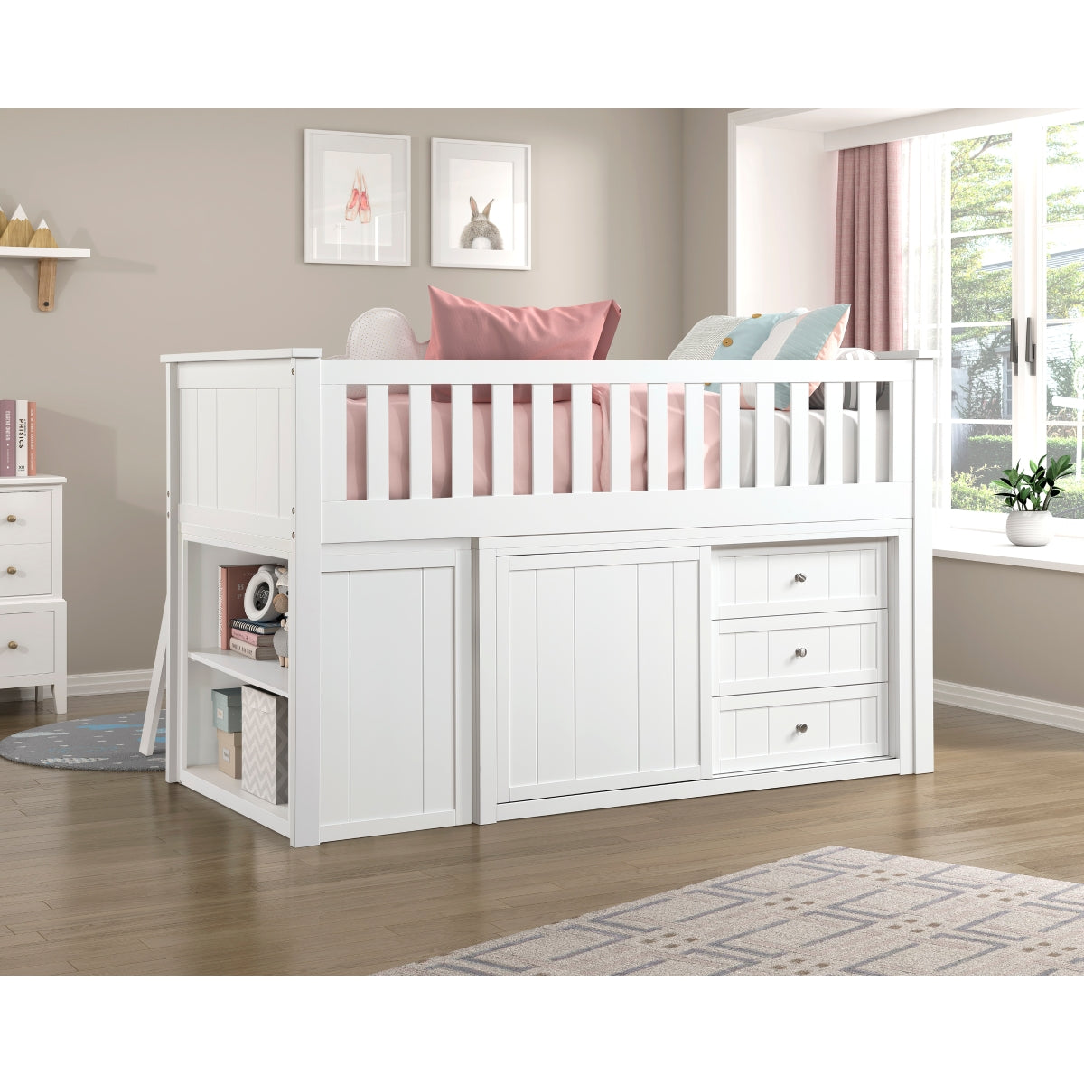 Galen Low Loft Bunk with Bookcase and 2 Dressers