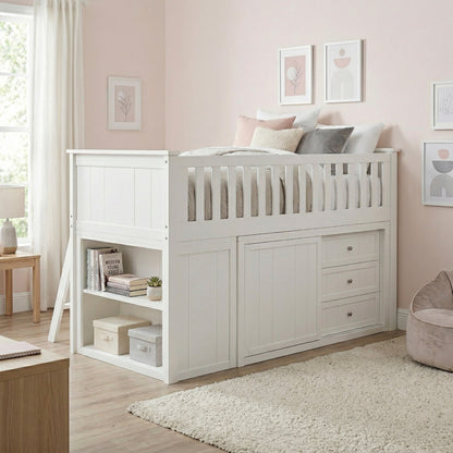 Galen Low Loft Bunk with Bookcase and 2 Dressers