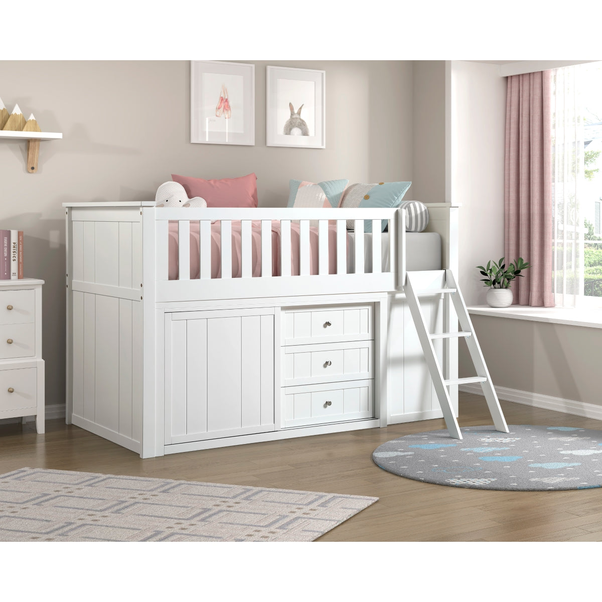 Galen Low Loft Bunk with Bookcase and Dresser