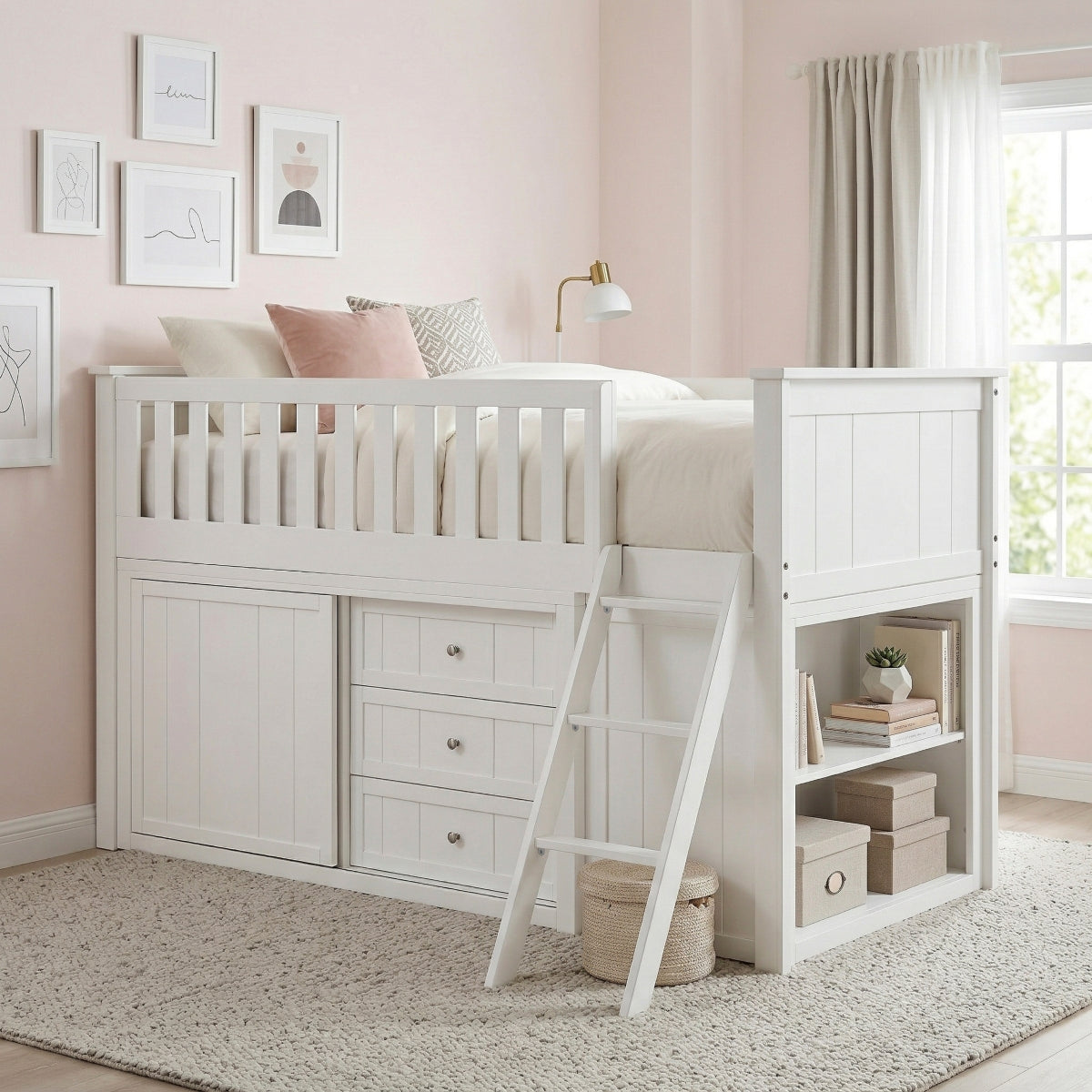 Galen Low Loft Bunk with Bookcase and Dresser