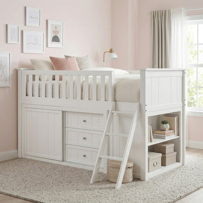 Galen Low Loft Bunk with Bookcase and Dresser