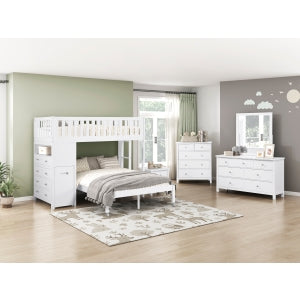 Galen Twin/Full Loft Bunk Bed, White, Strg