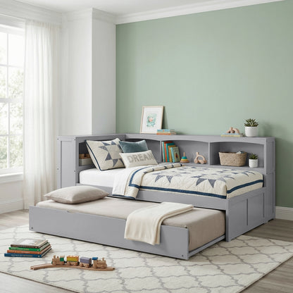 Orion Twin Bookcase Platform Bed with Twin Trundle