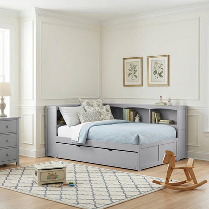 Orion Twin Bookcase Platform Bed with Twin Trundle