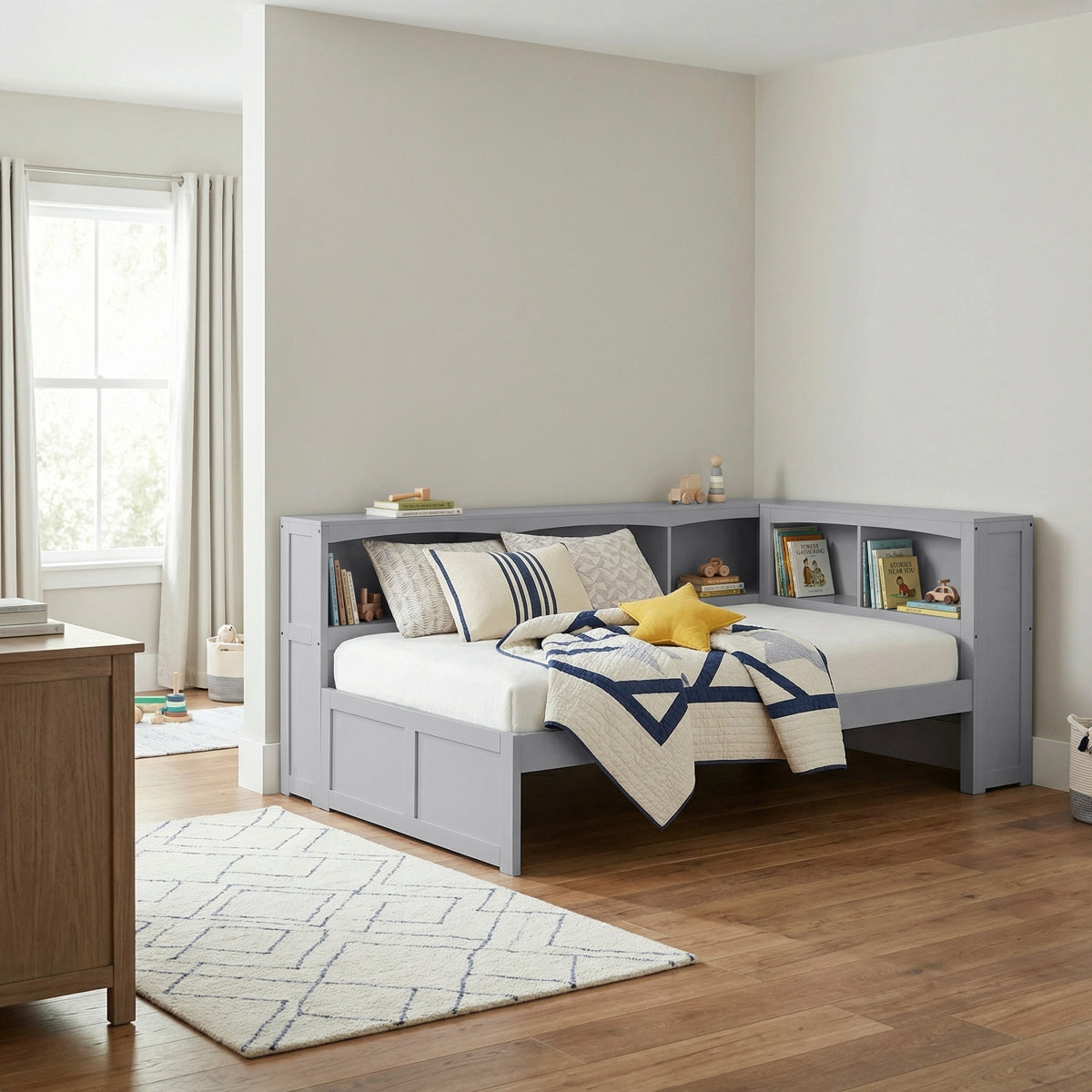 Orion Twin Bookcase Corner Platform Bed