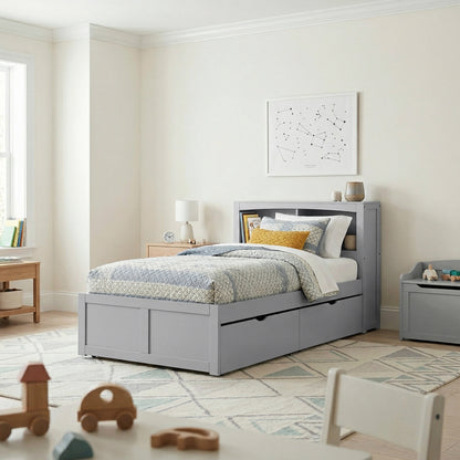 Orion Twin Bookcase Platform Bed with Storage Boxes