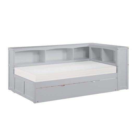 Orion Twin Bookcase Corner Platform Bed with Twin Trundle
