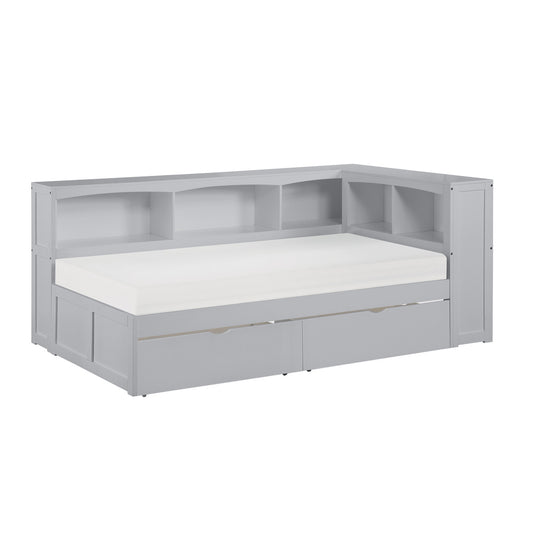 Orion Twin Bookcase Corner Platform Bed with Storage Boxes