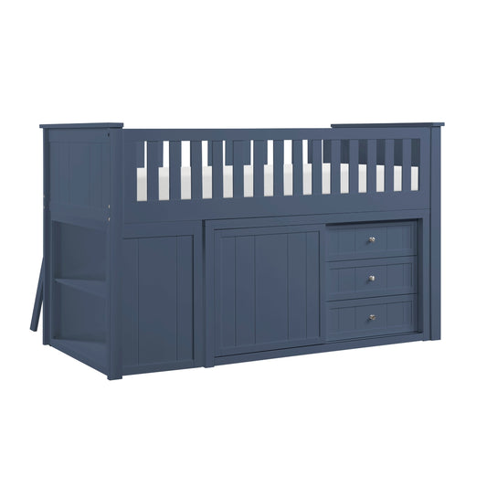 Nora Low Loft Bunk with Bookcase and 2 Dressers