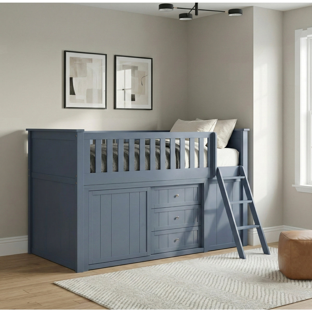 Nora Low Loft Bunk with Bookcase and Dresser