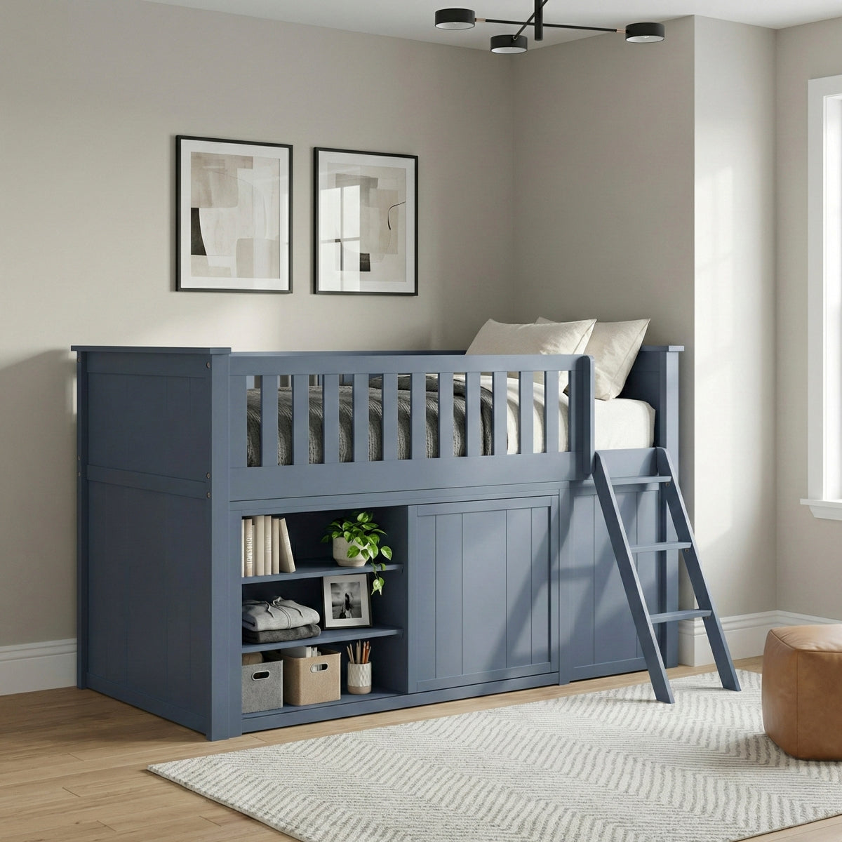 Nora Low Loft Bunk with Bookcase and Dresser