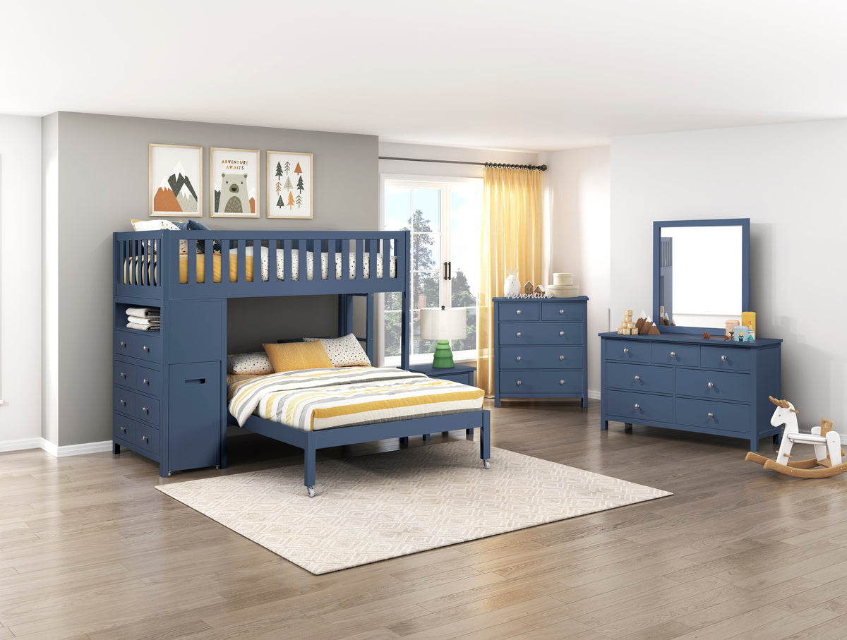 Nora Twin/Full Loft Bunk Bed, Blue, Strg
