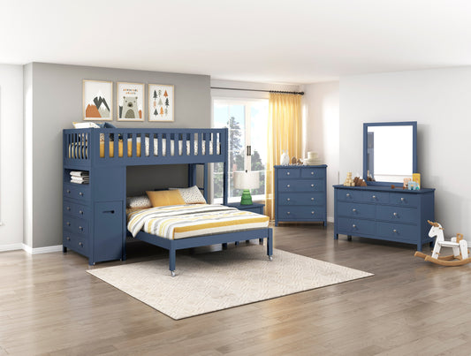 Nora Twin/Full Loft Bunk Bed, Blue, Strg