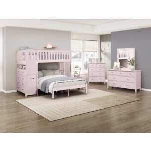 Twin/Full Loft Bunk Bed, Pink, Strg