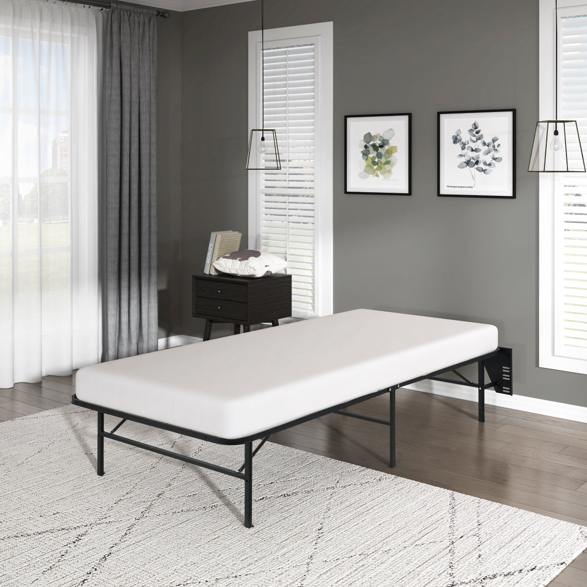 Elevated Foldable Metal Platform Bed Frame, Toolless