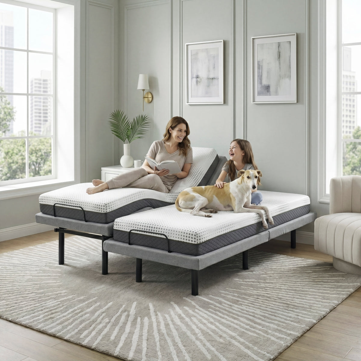 Flex Split Eastern King Power Heads and Foot Adjustable Bed Frames with Massage, Zero Gravity, Charging Ports and Nightlight