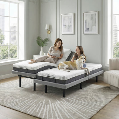 Flex Split Eastern King Power Heads and Foot Adjustable Bed Frames with Massage, Zero Gravity, Charging Ports and Nightlight