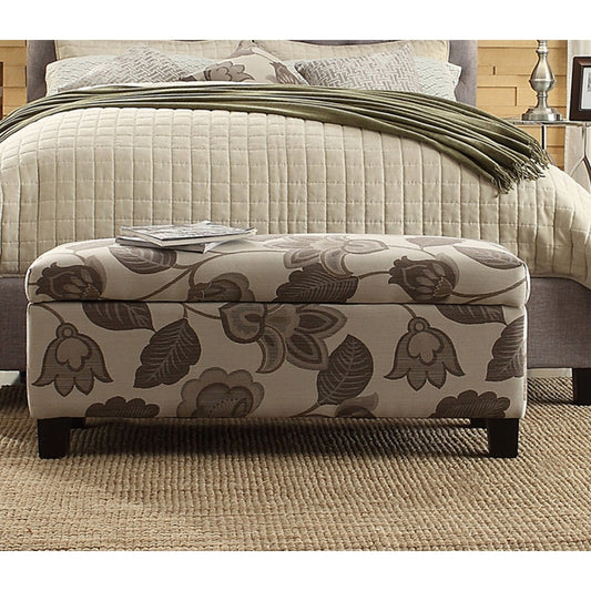 Classic Gray Flower With Leaves Lift Top Storage Bench