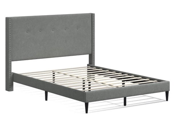 MCM Wingback Queen Platform Bed (Stone)