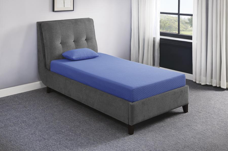 Leo 7" Blue Twin Gel-Infused Memory Foam Mattress and Pillow Set