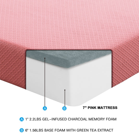 Leo 7" Pink Twin Gel-Infused Mattress Display Cube