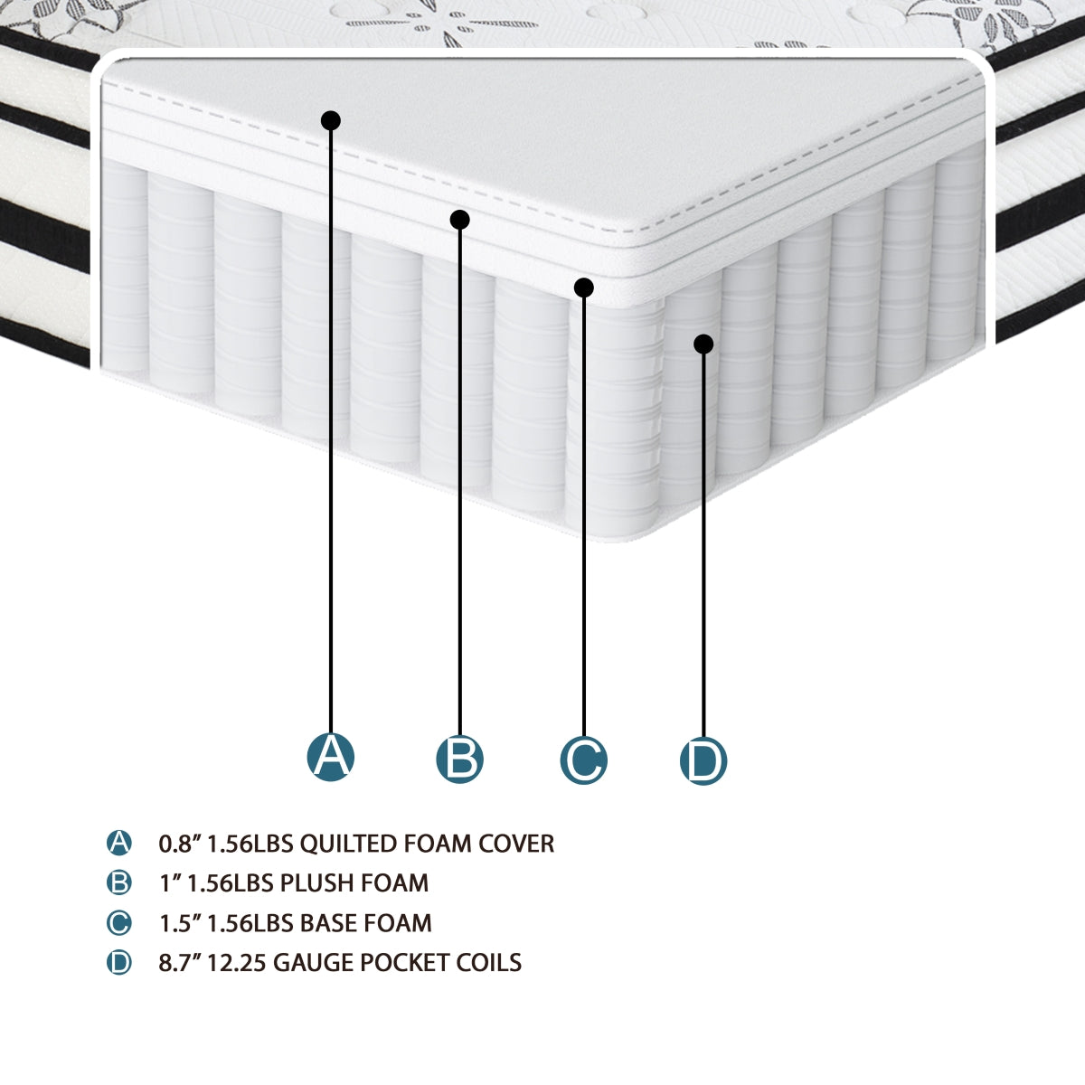 Vela 12" California King Hybrid Mattress - White